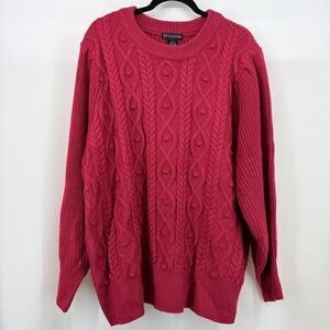 DESIGN365 Plus Size 3X Cable Knit Sweater Women's Pink Balloon Sleeve Textured